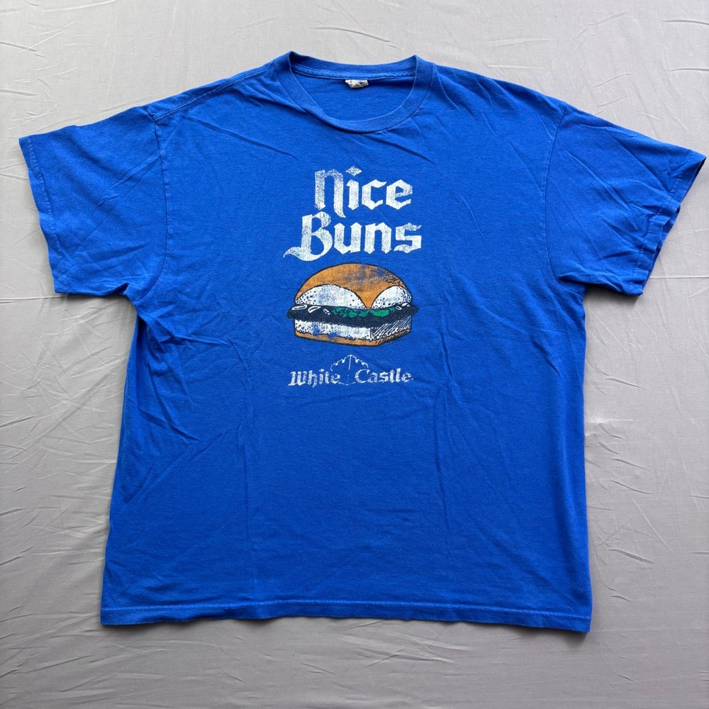 Vtg White‎ Castle Nice Buns Graphic T-Shirt Mens XL Blue Short Sleeve Cotton Tee